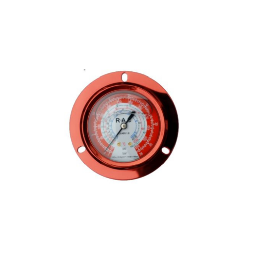 Imagem de MANOMETRO DE ALTA DE EMBUTIR COM GLICERINA E TOMADA DE PRESSAO HORIZONTAL RAC PARA FLUIDOS REFRIGERANTES R22/R134A/R404A/R407C (060-211)